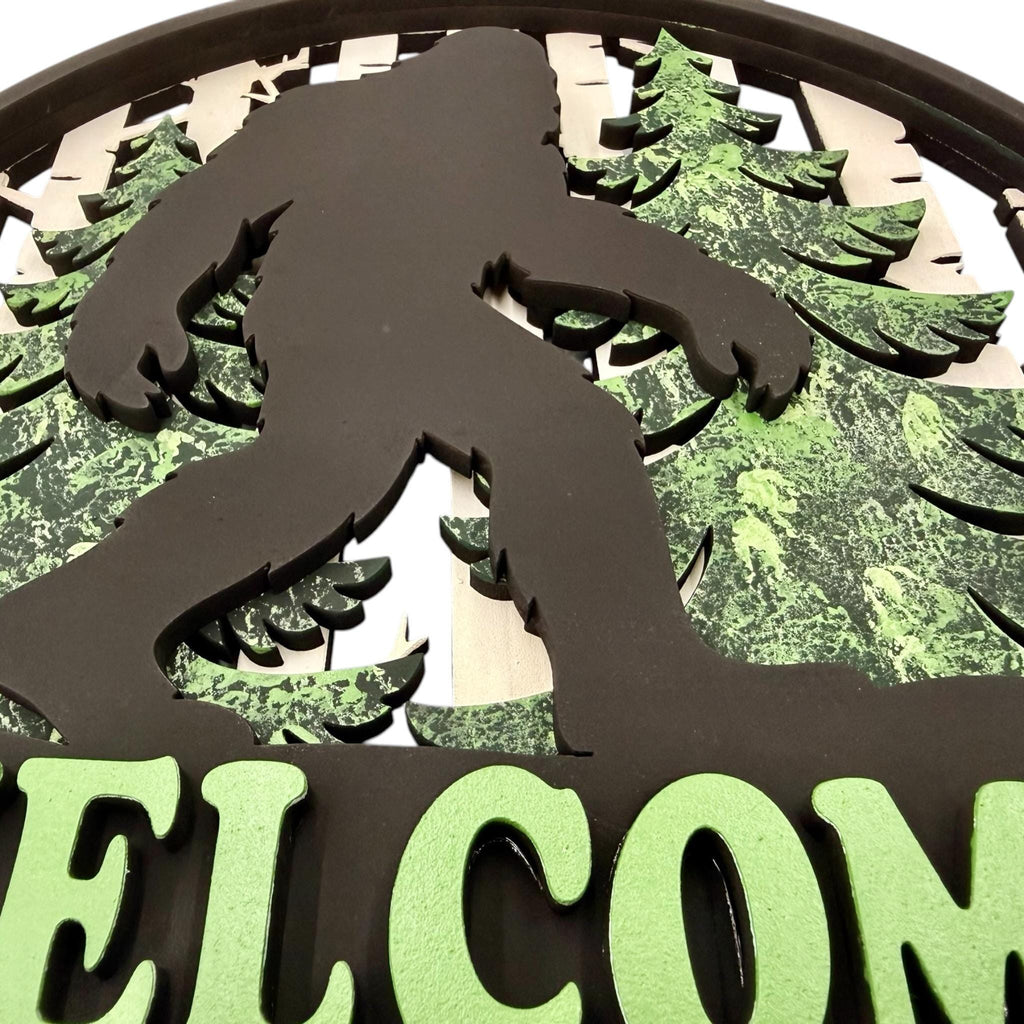 Sasquatch Door Hanger; Outdoor 3D Entryway Bigfoot Welcome Sign; Housewarming, Birthday, Friend, Wedding Gift; Layered Nature Lover Theme