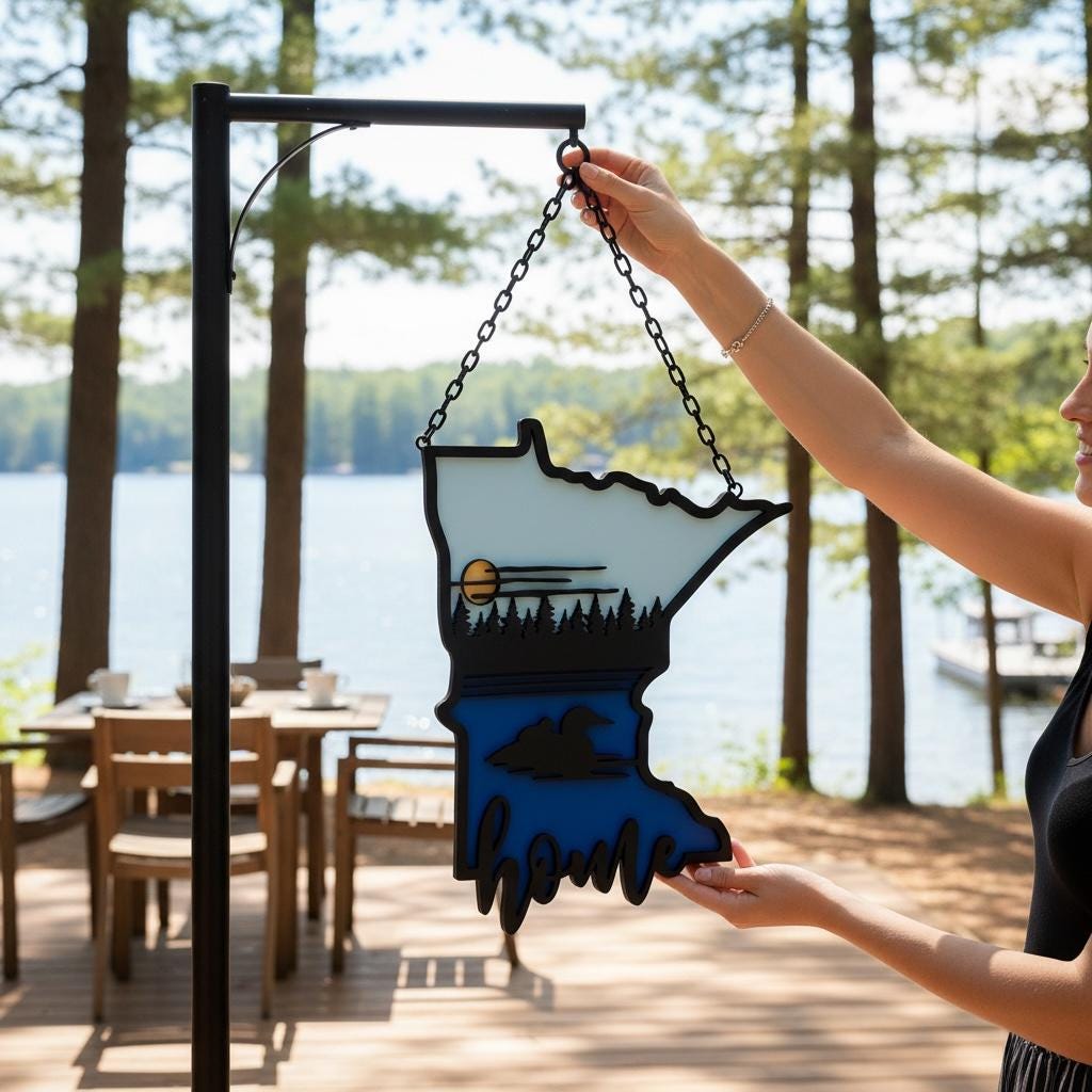 Minnesota Loon Home Sign; 3D Lake Nature Scene; Housewarming, Birthday, Wedding Gift, Outdoor Sign for Camper; Multi-Layer Up North Decor;