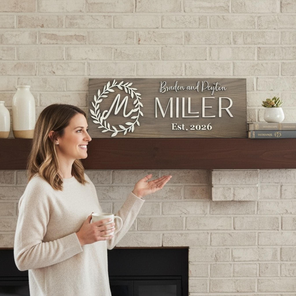 Personalized Couples and Family Name Laurel Wreath Design Sign
