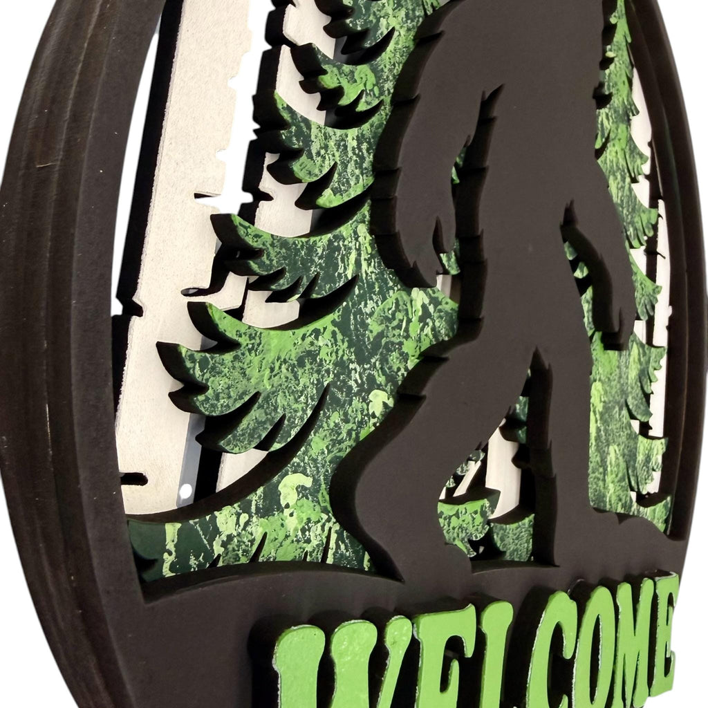 Sasquatch Door Hanger; Outdoor 3D Entryway Bigfoot Welcome Sign; Housewarming, Birthday, Friend, Wedding Gift; Layered Nature Lover Theme