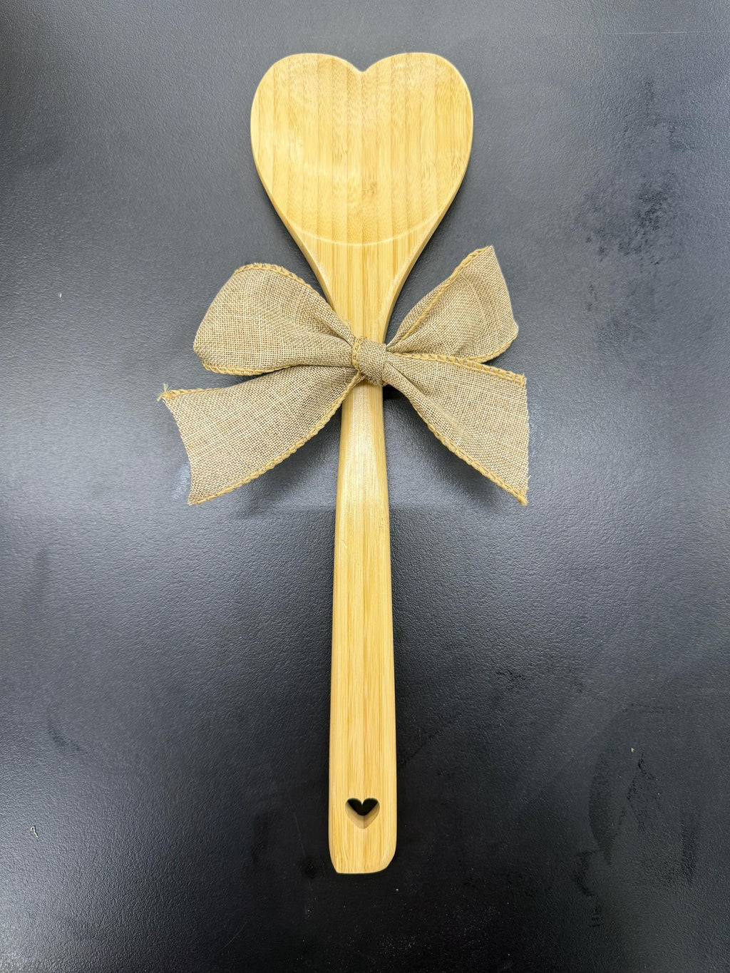 Engraved Bamboo Heart Shaped Cooking Spoon