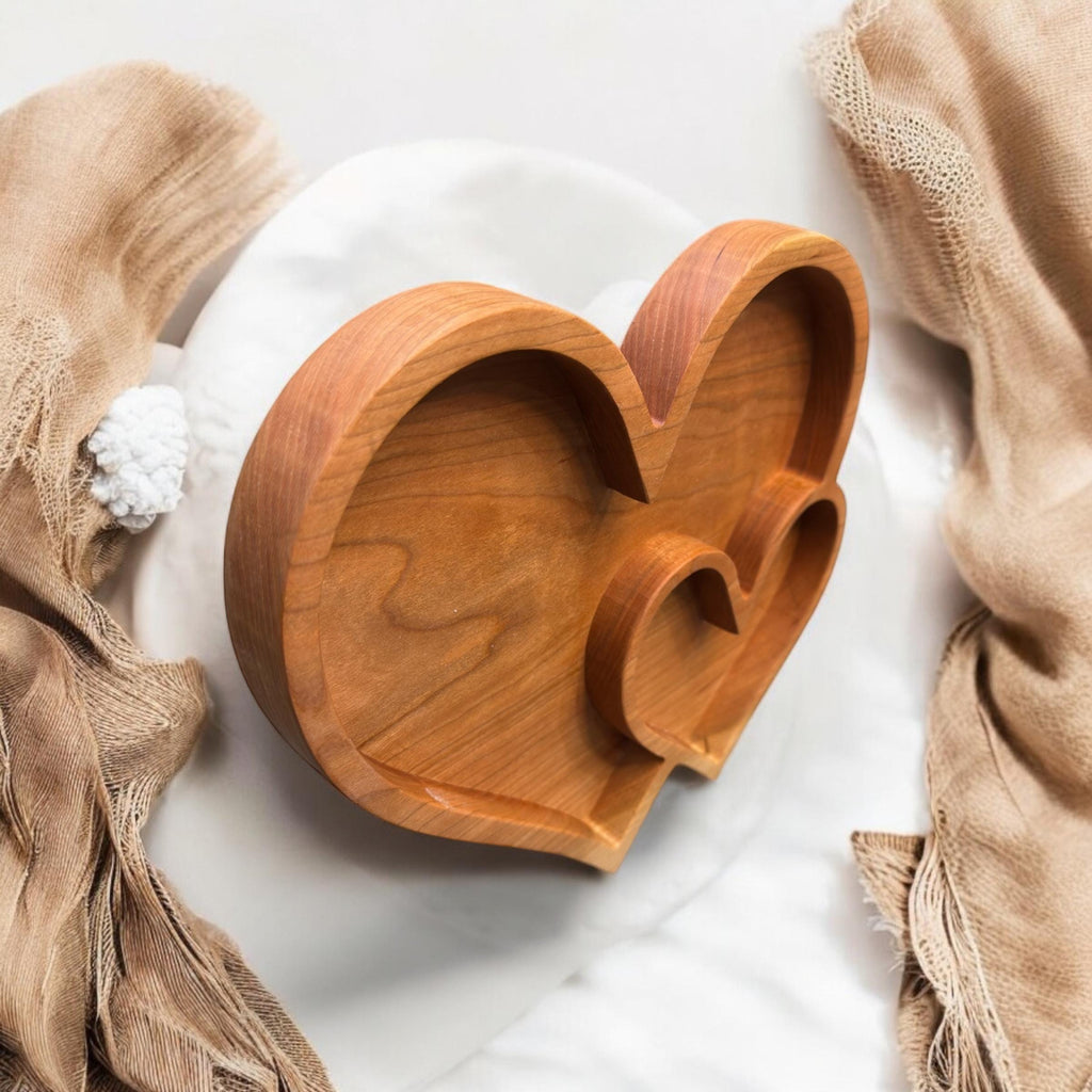 Cherry Wood Handmade Double Heart Tray