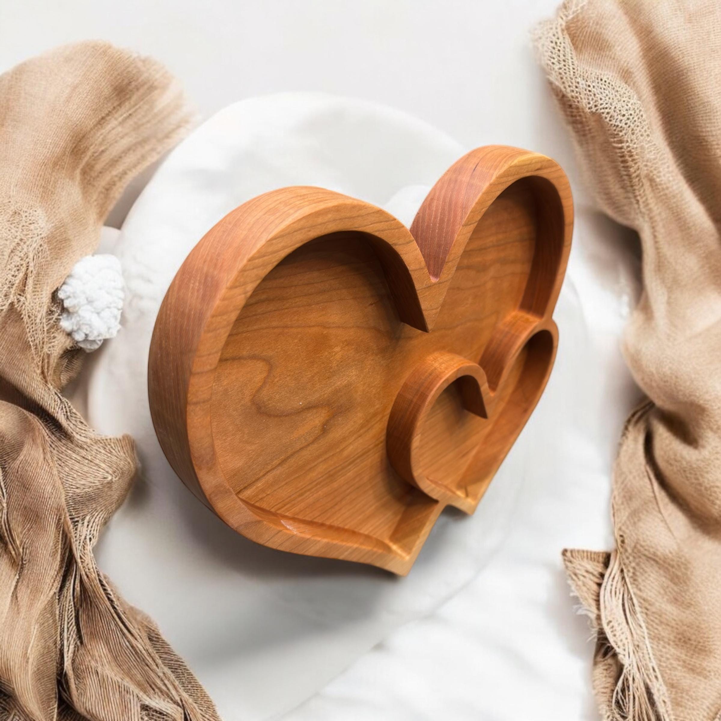 Cherry Wood Handmade Double Heart Tray