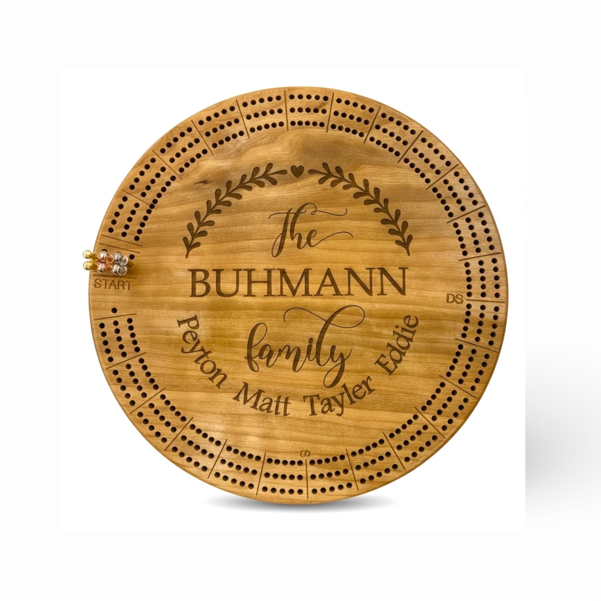 Custom Cherry Wood Cribbage Board/Family Name Personalization Designs/Housewarming and Wedding Gift