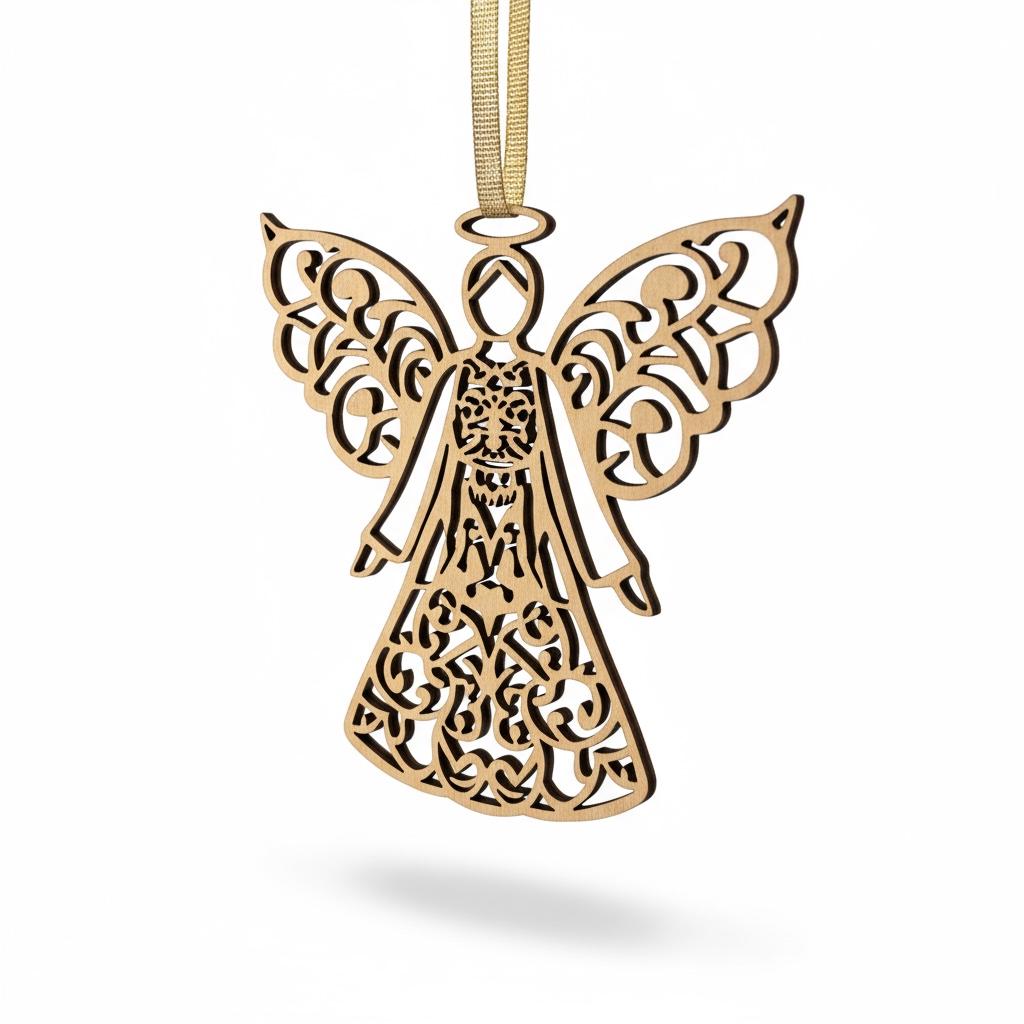 Laser Cut Birch Wood Angel Ornament Set: Rustic Christmas Decor
