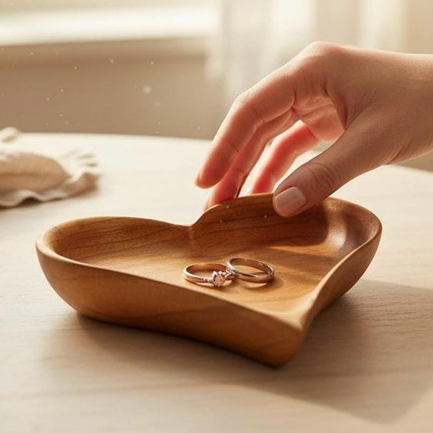 Solid Cherry Wood Heart Jewelry or Catch All Tray (Free Personalized Engraving)