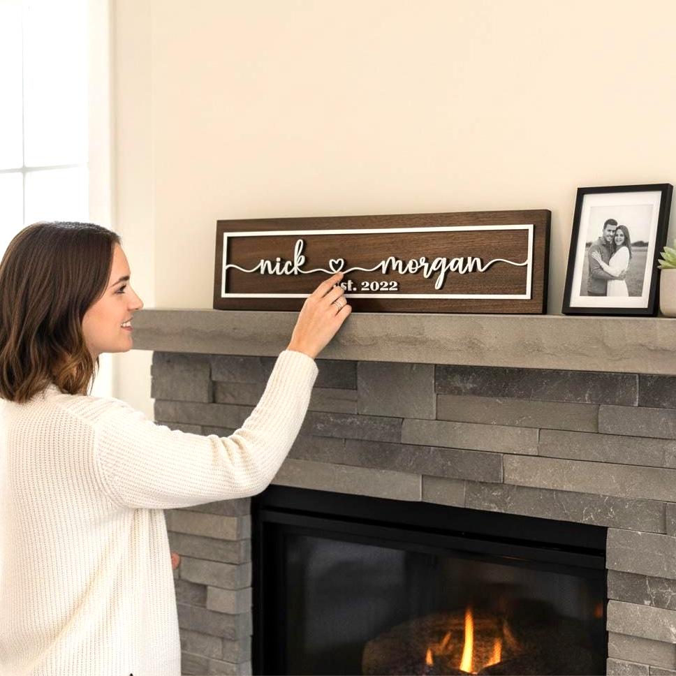 Personalized Solid Wood Romantic Couples Name Sign