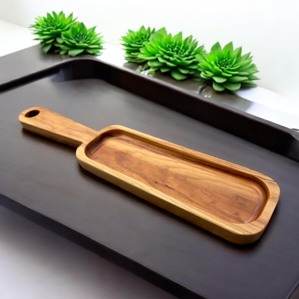 Handcrafted Cherry Wood Serving Tray with Handle: Charcuterie Board