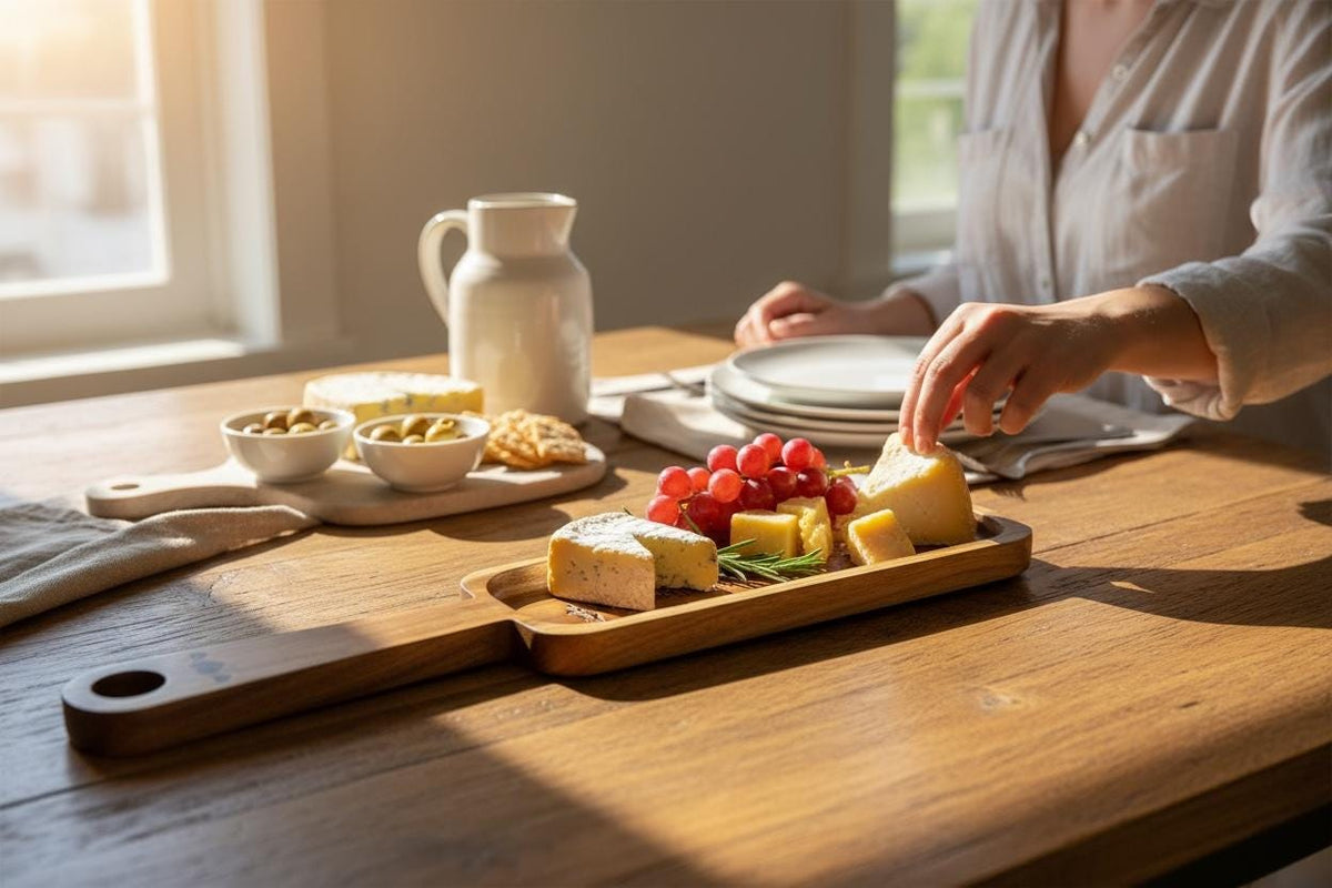 Handcrafted Cherry Wood Serving Tray with Handle: Charcuterie Board