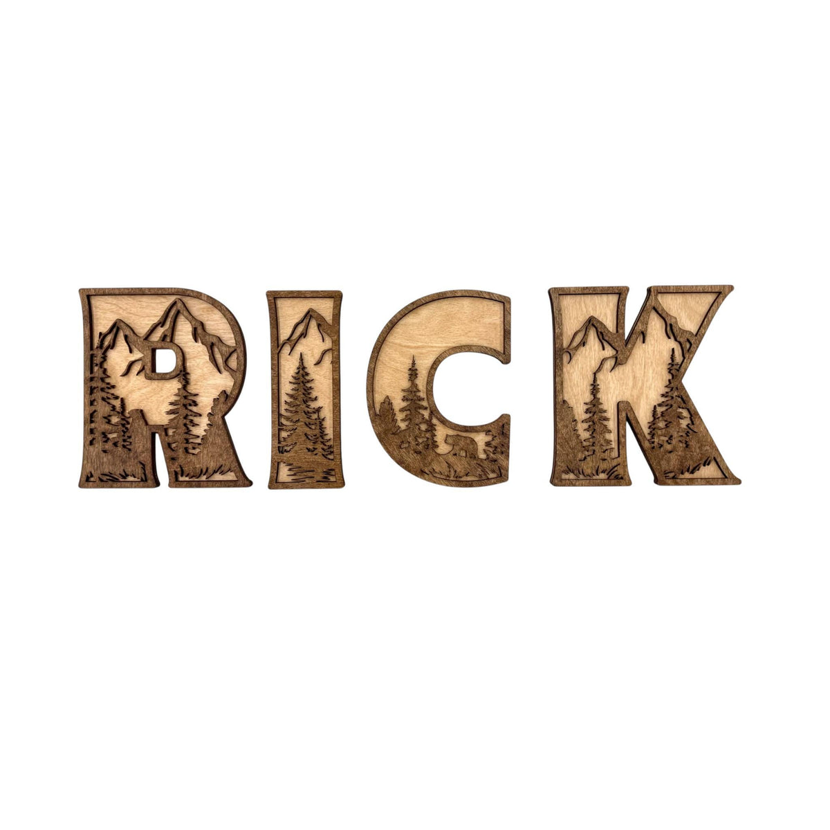 Multilayered Woodland Themed Letters – Wood Wildlife Name Sign – Mountain Nursery Wall Decor – Personalized Kid Child Playroom Letters