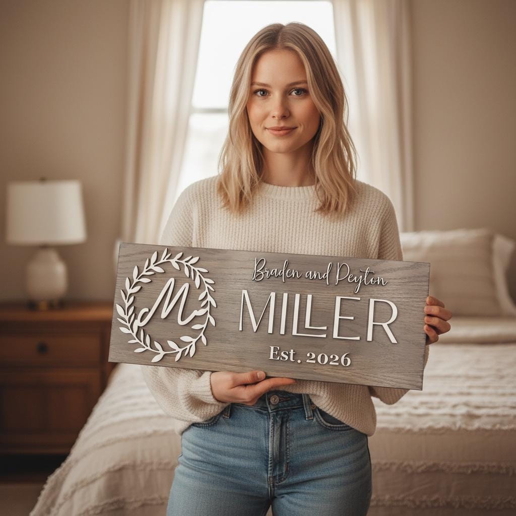 Personalized Couples and Family Name Laurel Wreath Design Sign