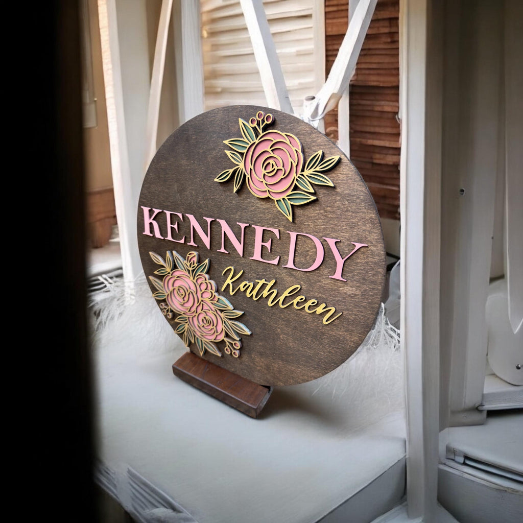 Custom Girl Name Flower Sign | Personalized Multilayer 3D Nursery or Kids Room Decor