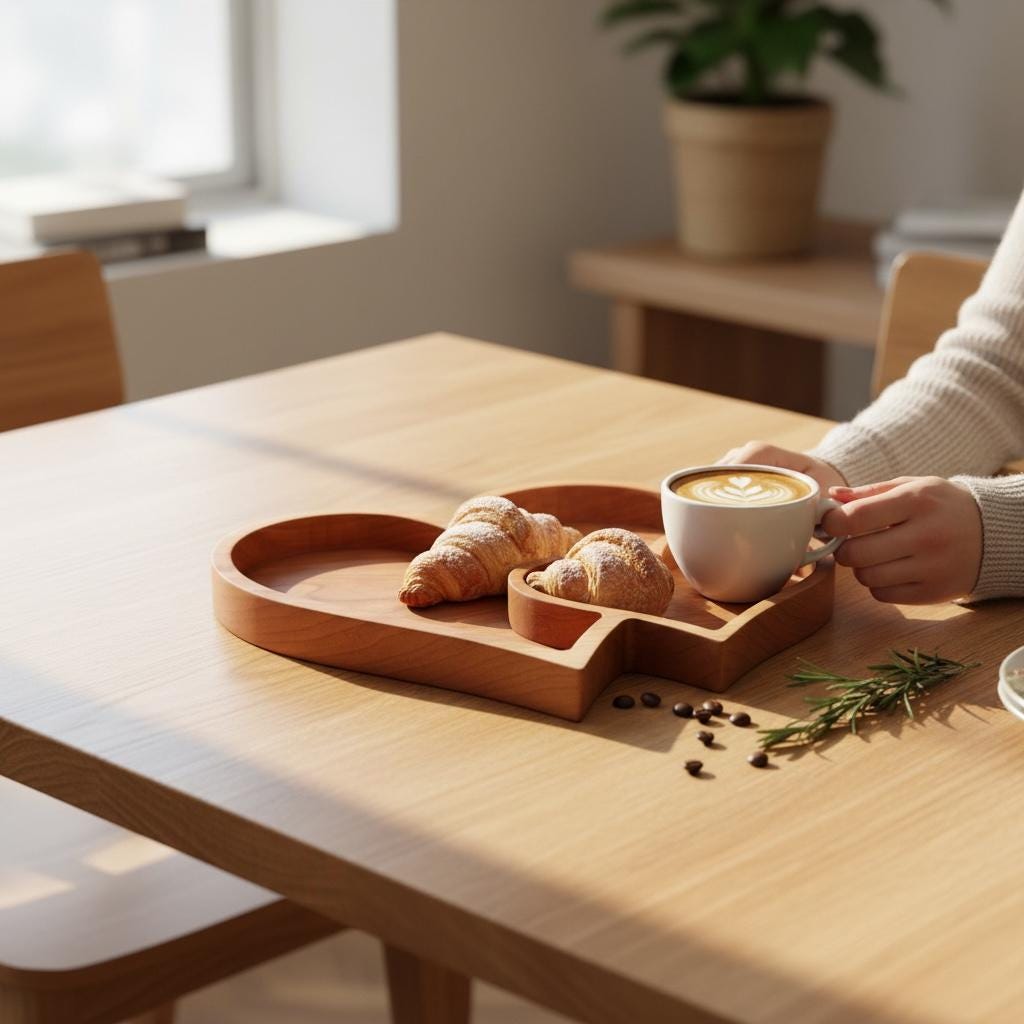Cherry Wood Double Heart Tray