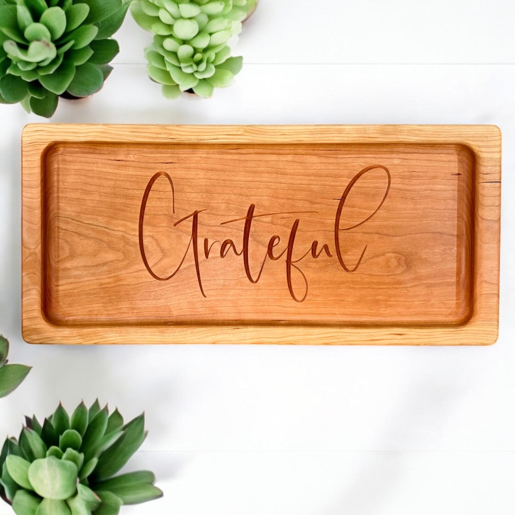 Grateful Engraved Cherry Charcuterie Board/ Rectangle Serving Tray