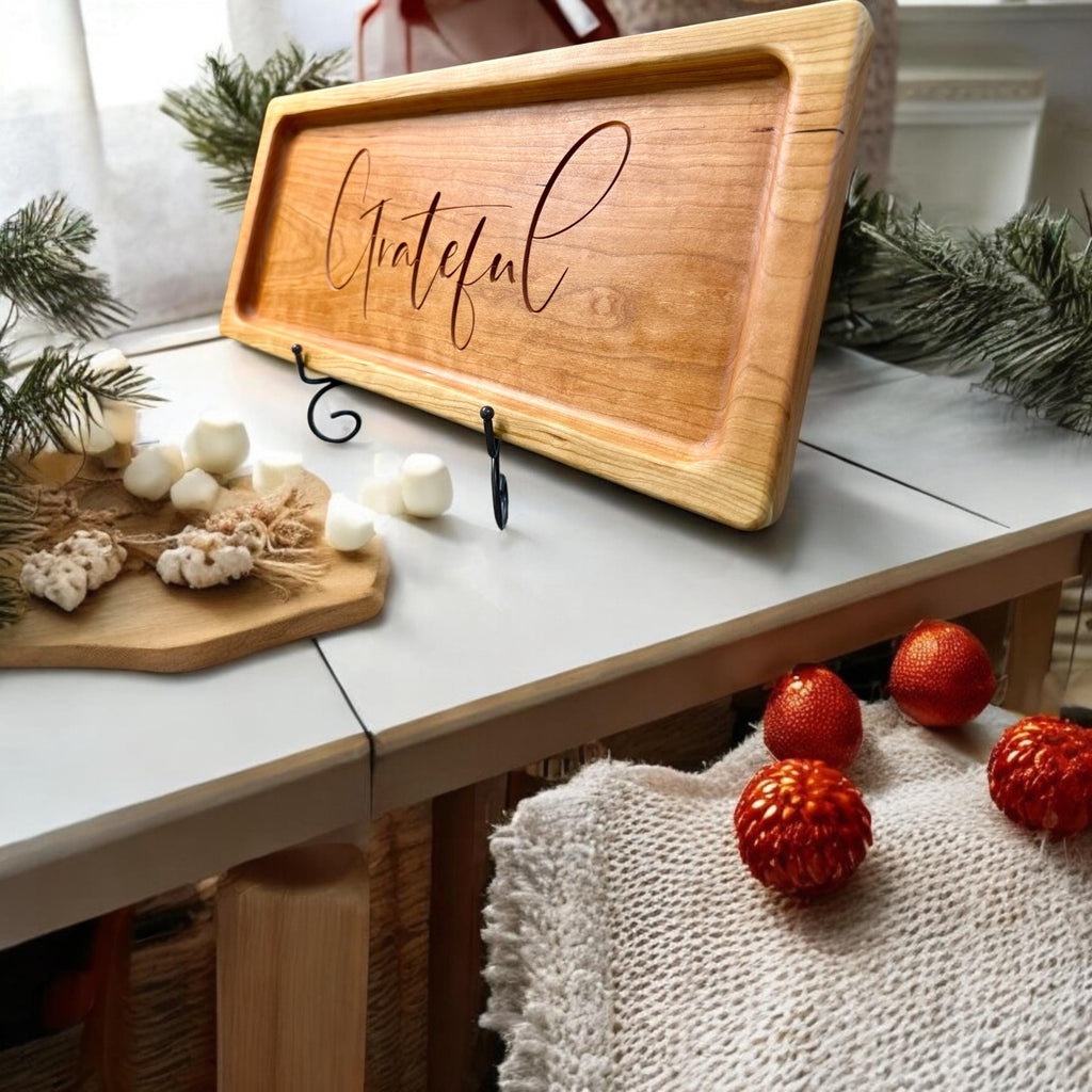 Grateful Engraved Cherry Charcuterie Board/ Rectangle Serving Tray