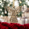 Laser Cut Birch Wood Angel Ornament Set: Rustic Christmas Decor