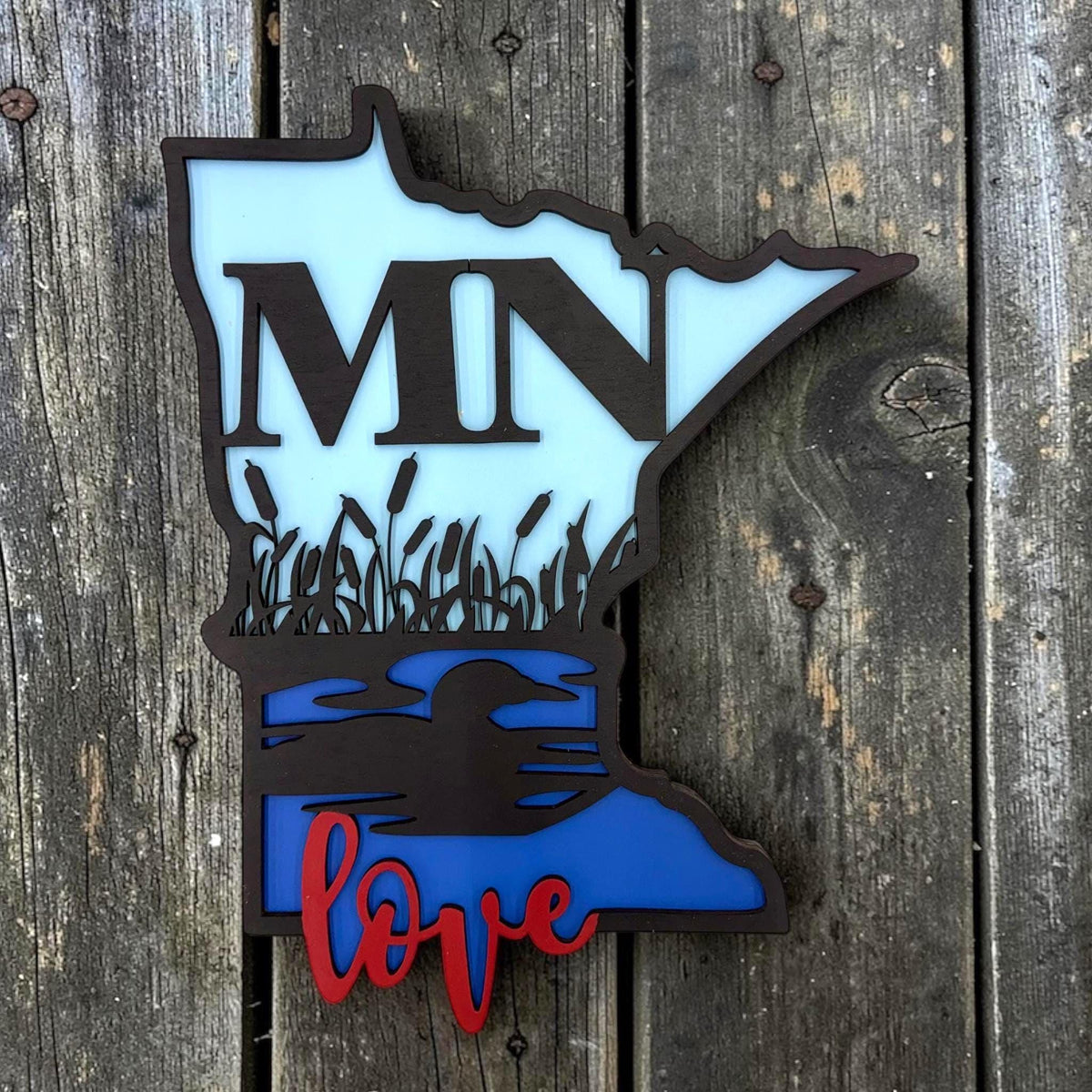 Minnesota Loon Love Sign; 3D Lake Nature Scene; Housewarming, Birthday, Wedding Gift, Outdoor Sign for Camper; Multi-Layer Up North Decor