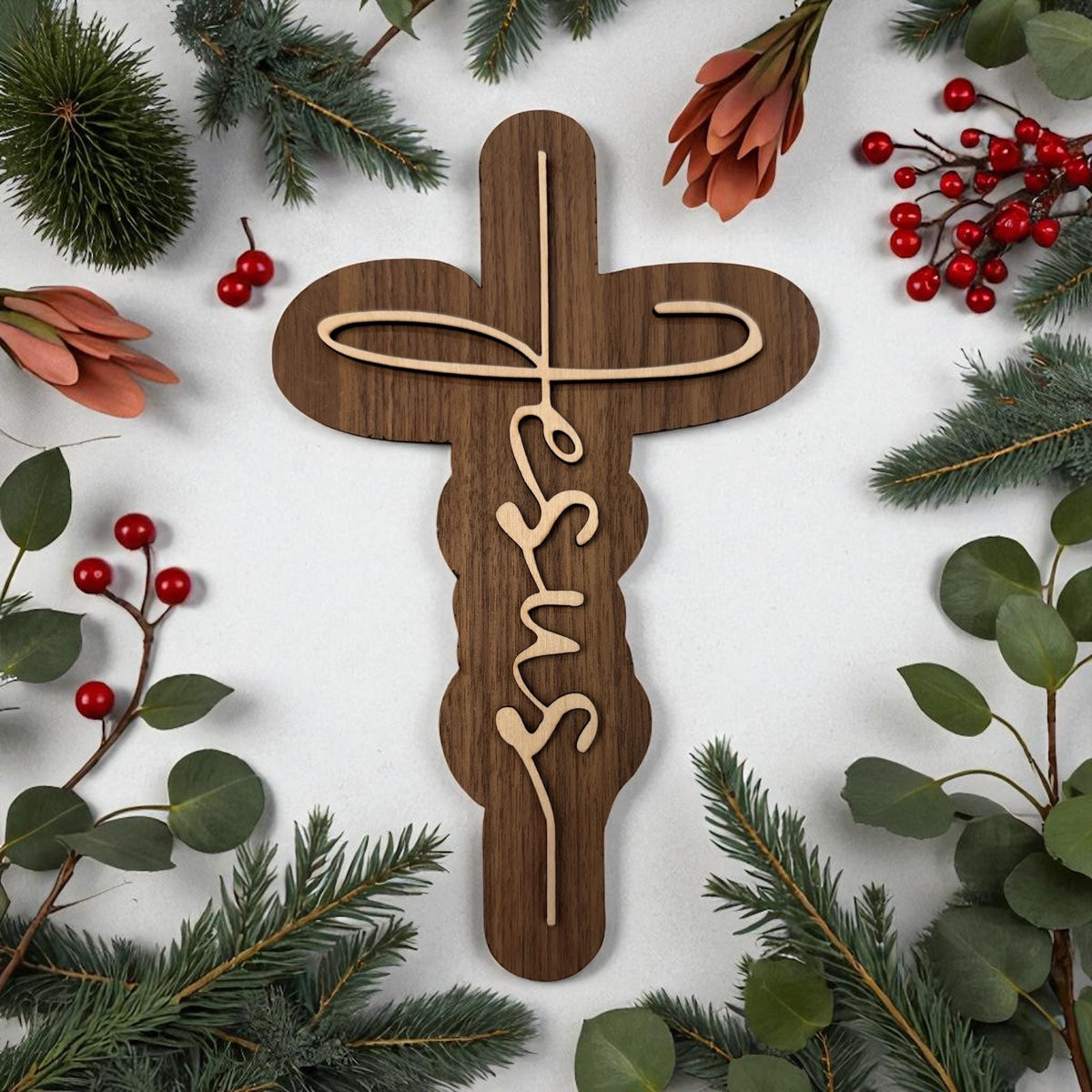 Wood Laser Cutout Cross—Jesus