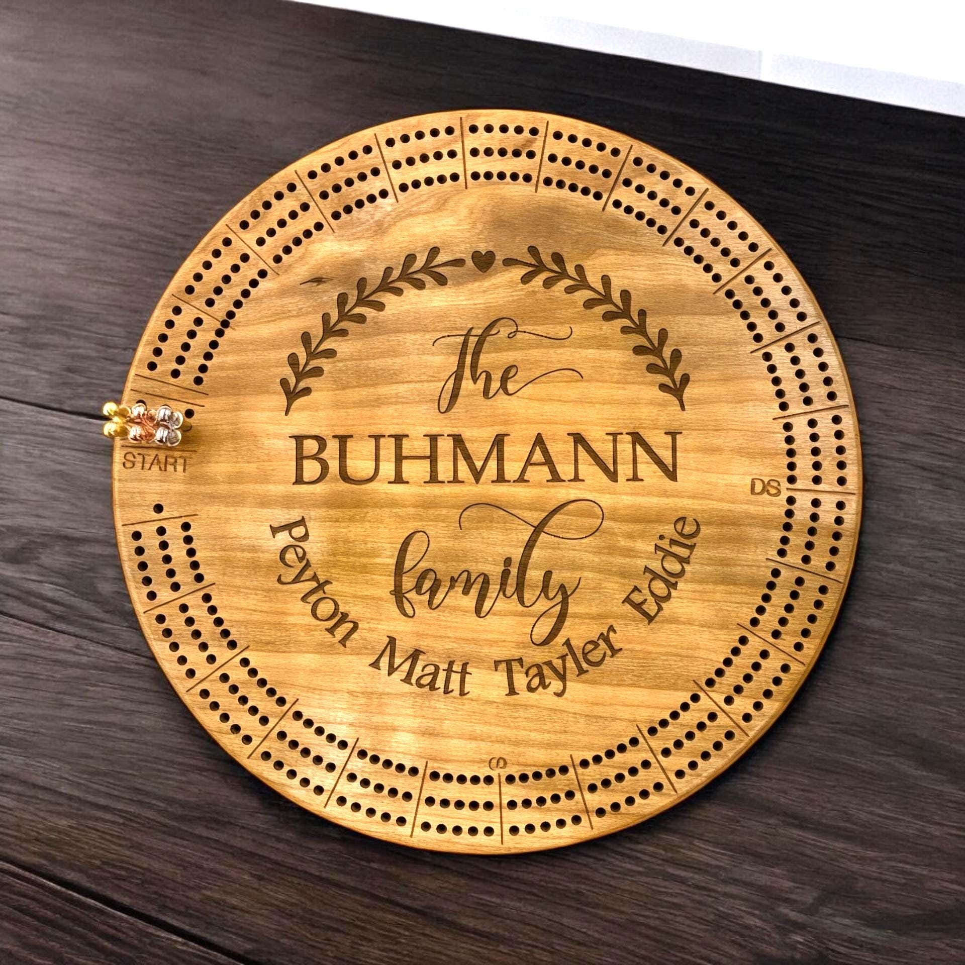 Custom Cherry Wood Cribbage Board/Family Name Personalization Designs/Housewarming and Wedding Gift