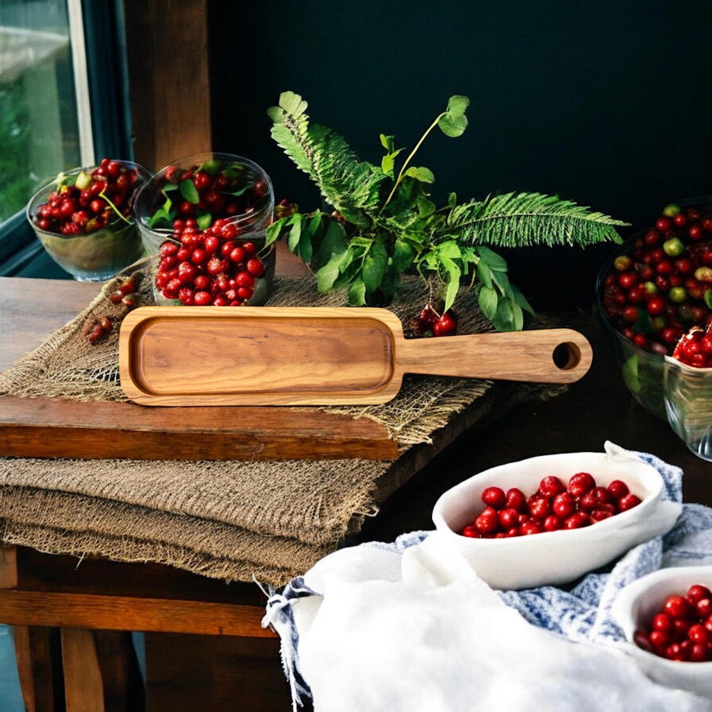 Handcrafted Cherry Wood Serving Tray with Handle: Charcuterie Board