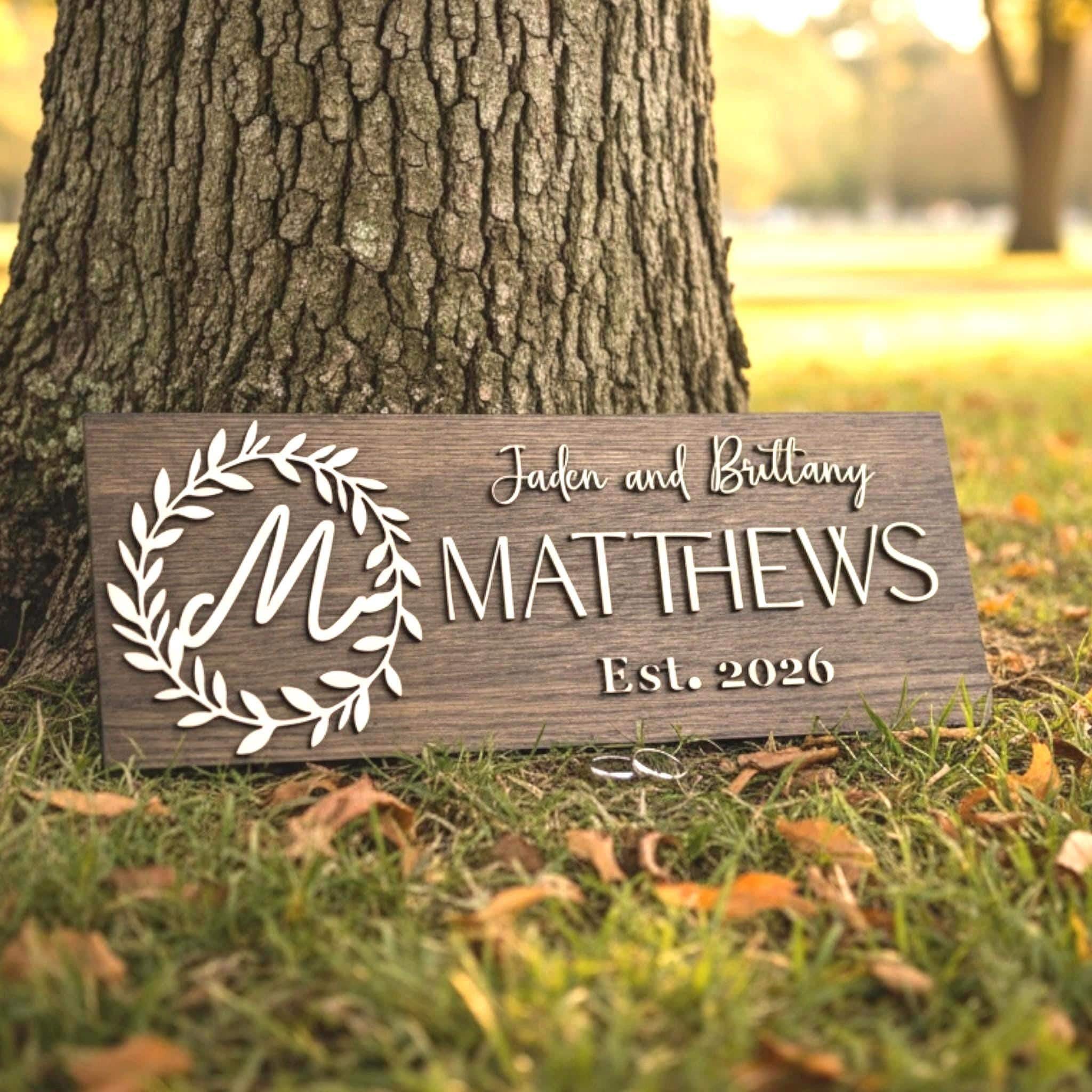 Personalized Couples and Family Name Laurel Wreath Design Sign