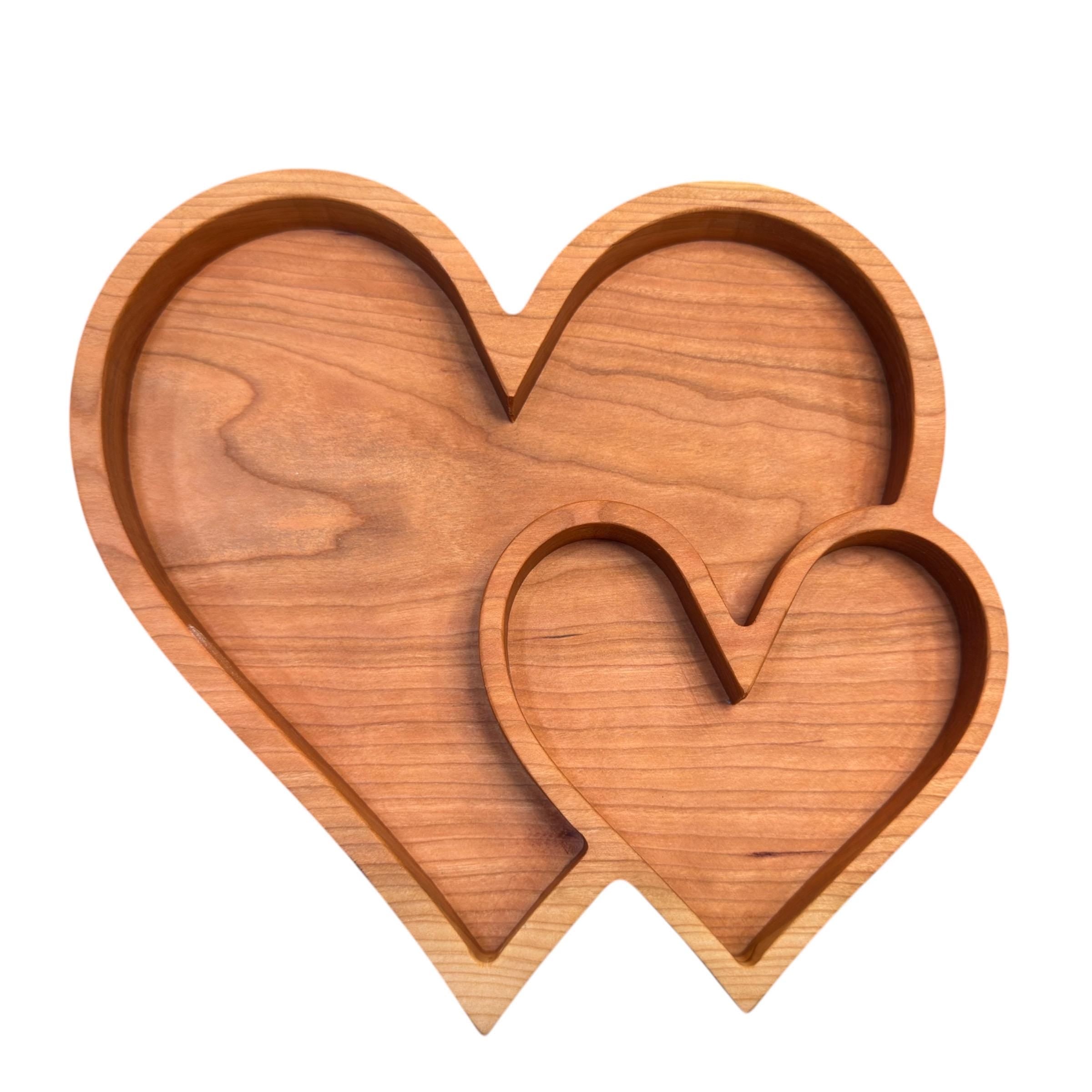 Cherry Wood Double Heart Tray