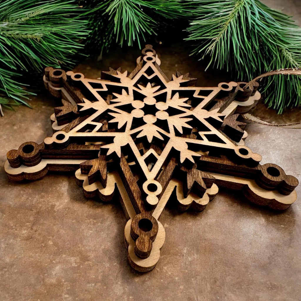 Laser Cut Birch 3D Ornament, Rustic Christmas Decor