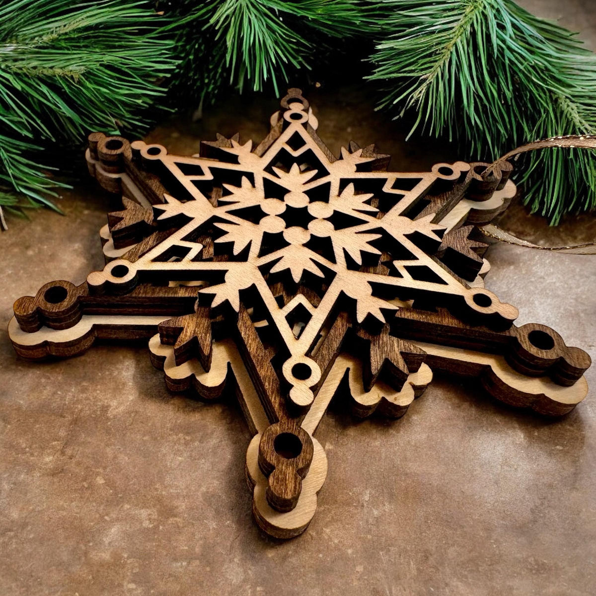 Laser Cut Birch 3D Ornament, Rustic Christmas Decor