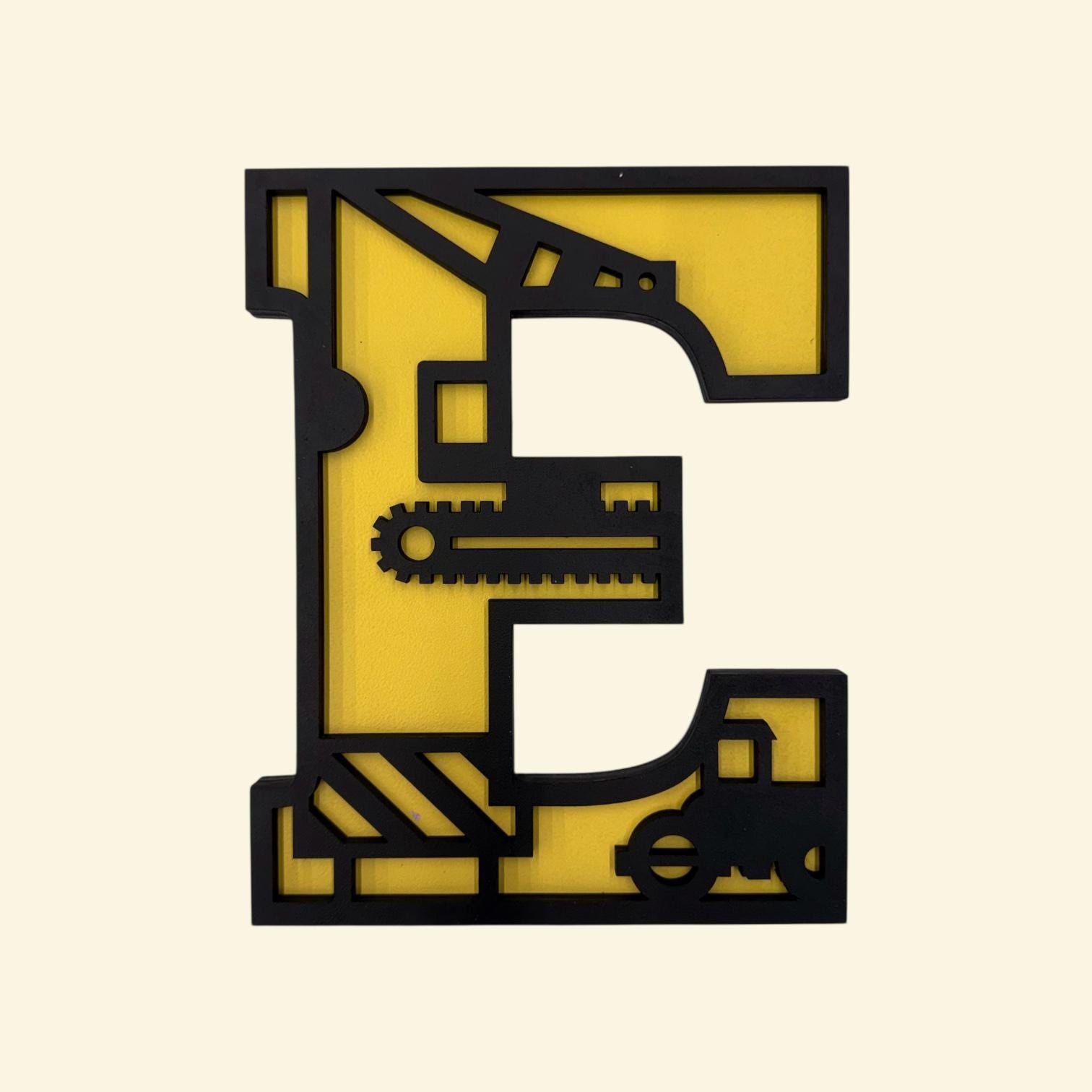 Multi-Layered Construction Equipment Letters; 3D Alphabet; Excavator Crane Dump Truck Kids Wall Art; Personalized Name Sign for Boys Room