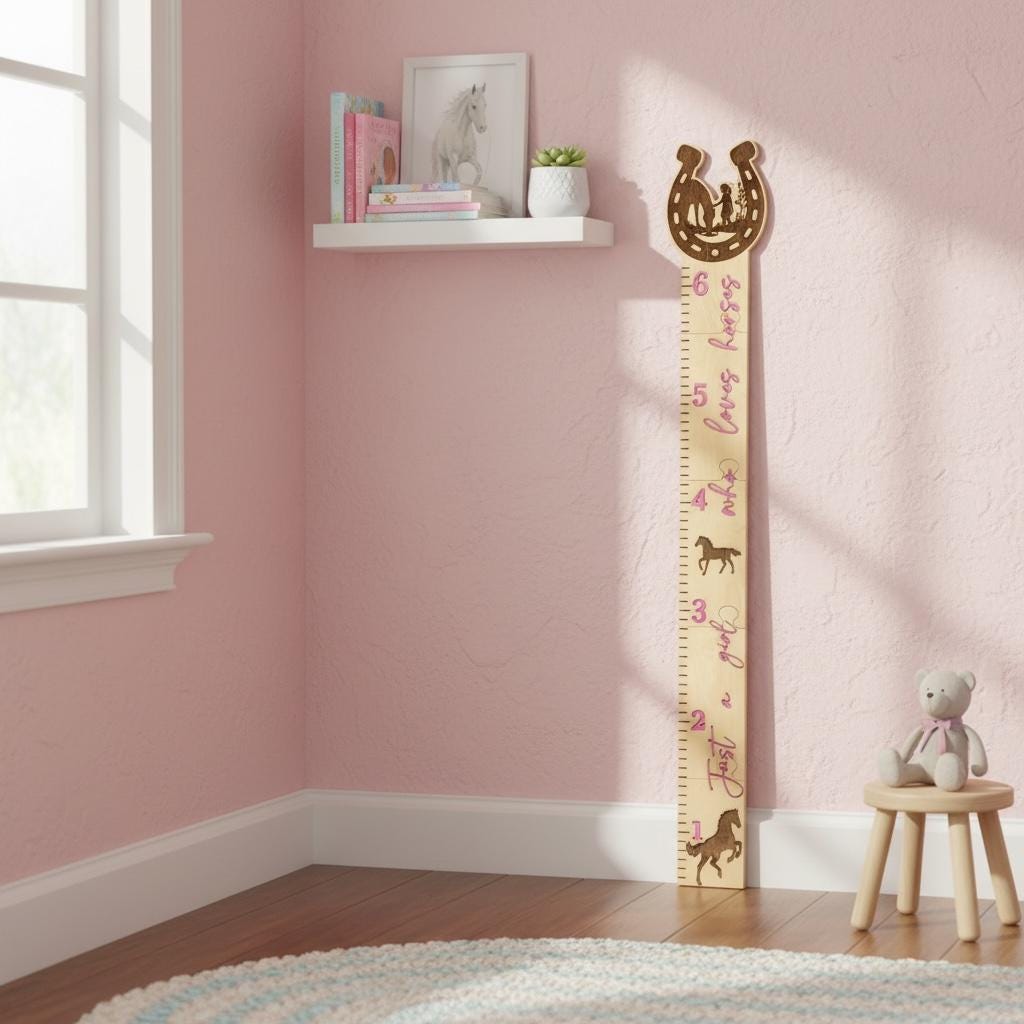 Girl Nursery Growth Chart | 3D Birch Wood Height Chart | Horse Cowgirl Ruler | Personalized Horse Decor | Just a Girl Who Loves Horses