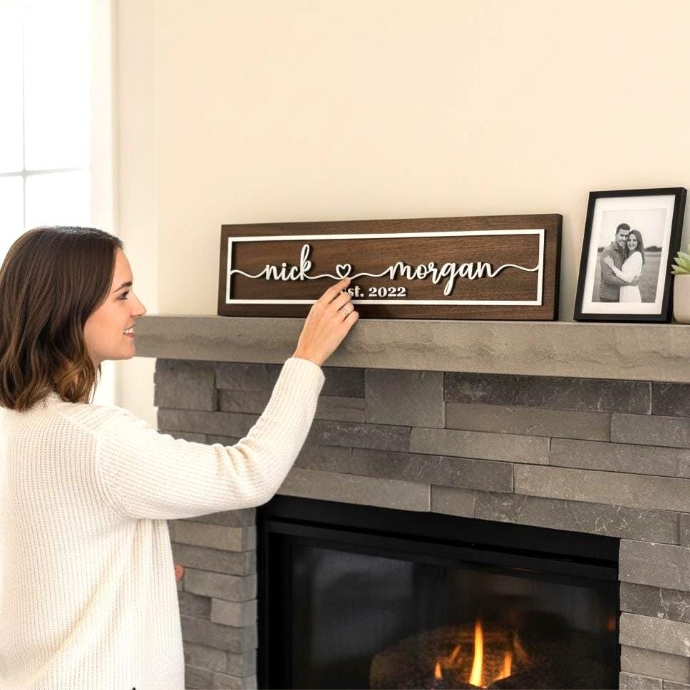 Custom Heart Couples Name Sign; Personalized Gift for Husband, Wife, Fiance, Wedding, Anniversary Gift; Solid Wood Wall Display; Farmhouse