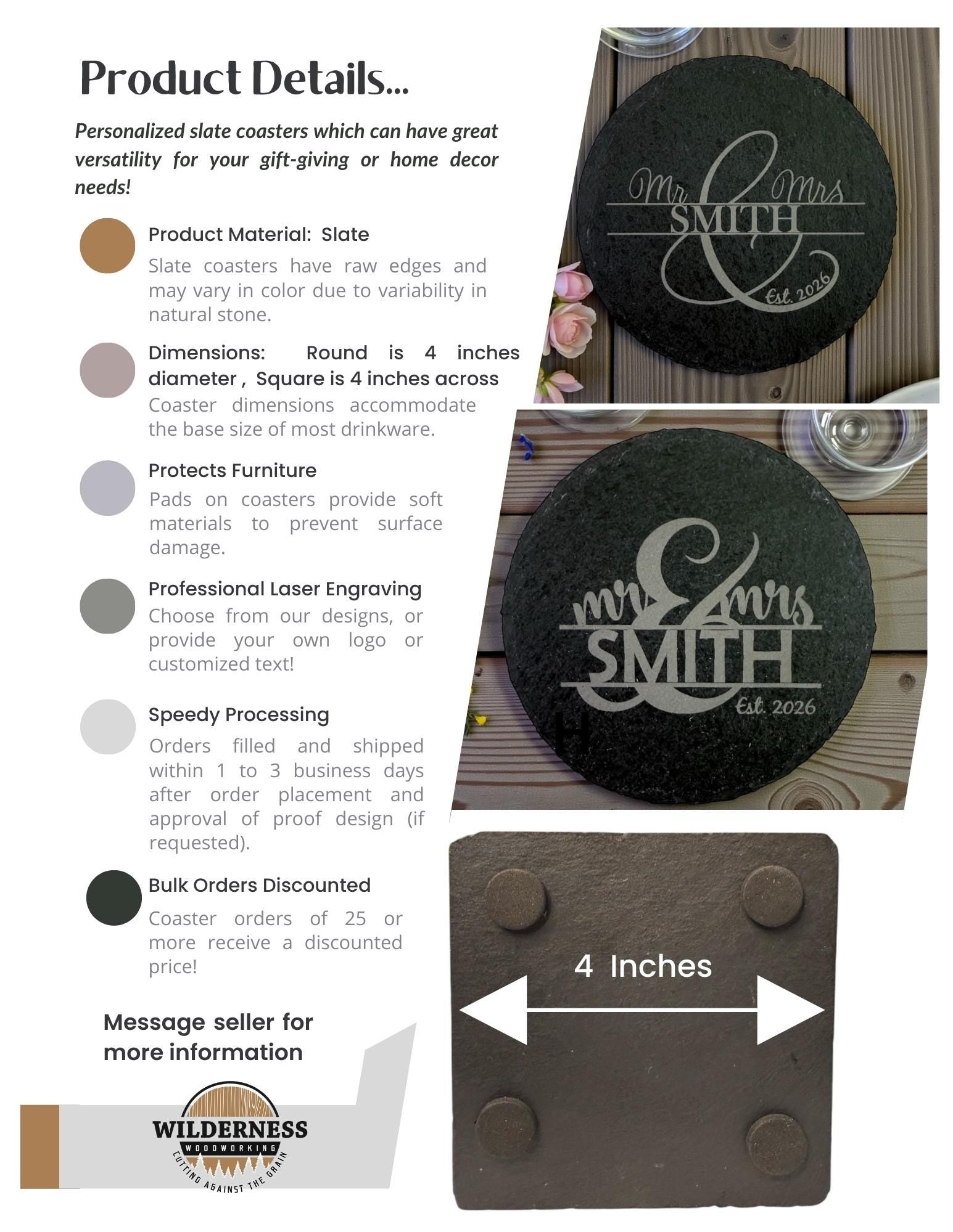 Personalized Engraved Slate Coaster