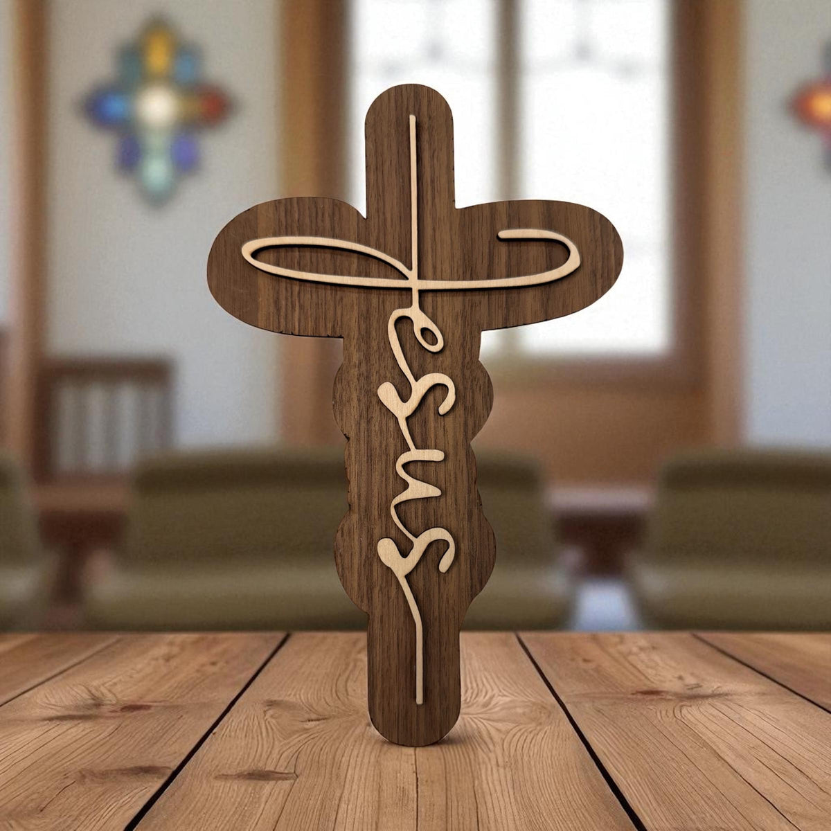 Wood Laser Cutout Cross—Jesus
