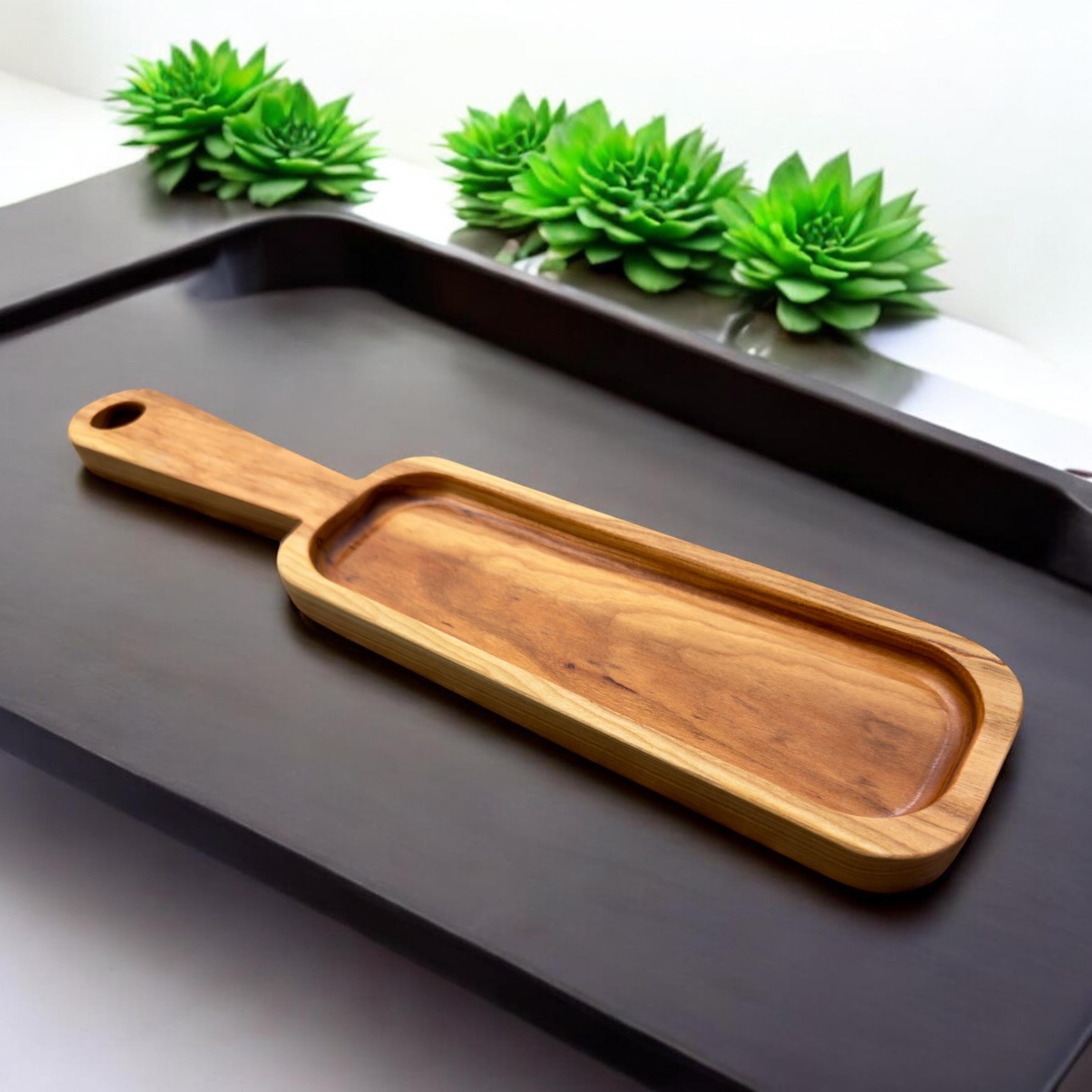 Handcrafted Cherry Wood Serving Tray with Handle: Charcuterie Board