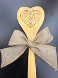 Engraved Bamboo Heart Shaped Cooking Spoon