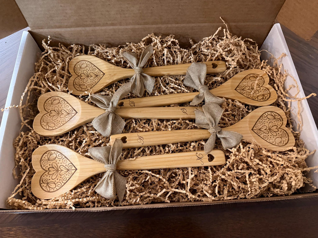 Engraved Bamboo Heart Shaped Cooking Spoon