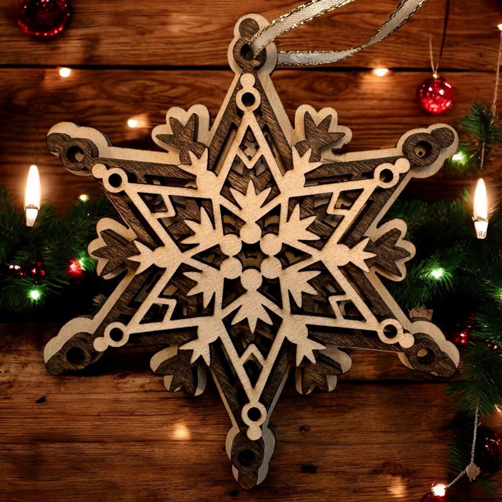 Rustic Laser Cut Birch Multi-Layered Ornament