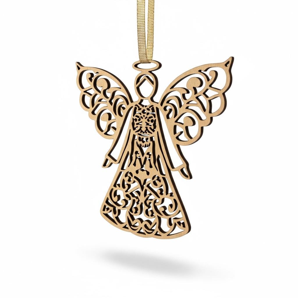 Laser Cut Birch Wood Angel Ornament Set: Rustic Christmas Decor