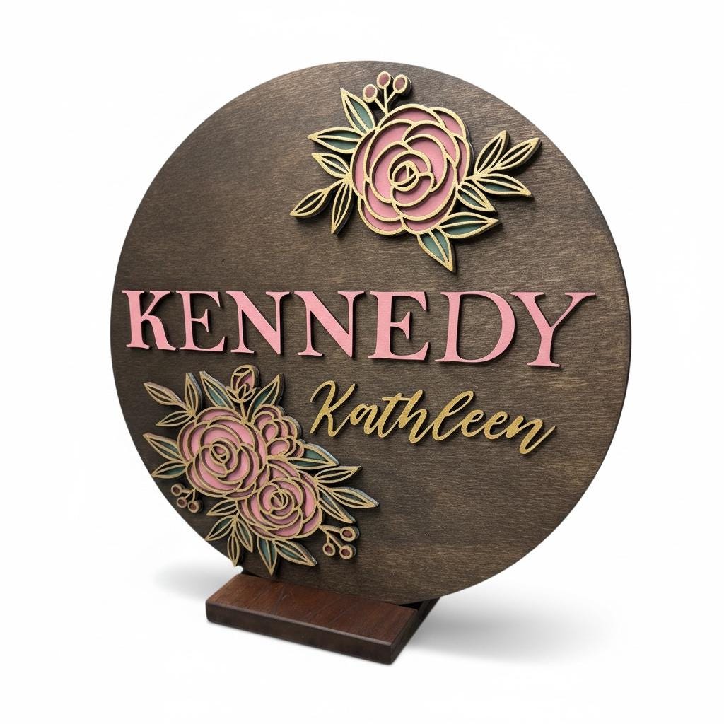 Custom Girl Name Flower Sign | Personalized Multilayer 3D Nursery or Kids Room Decor