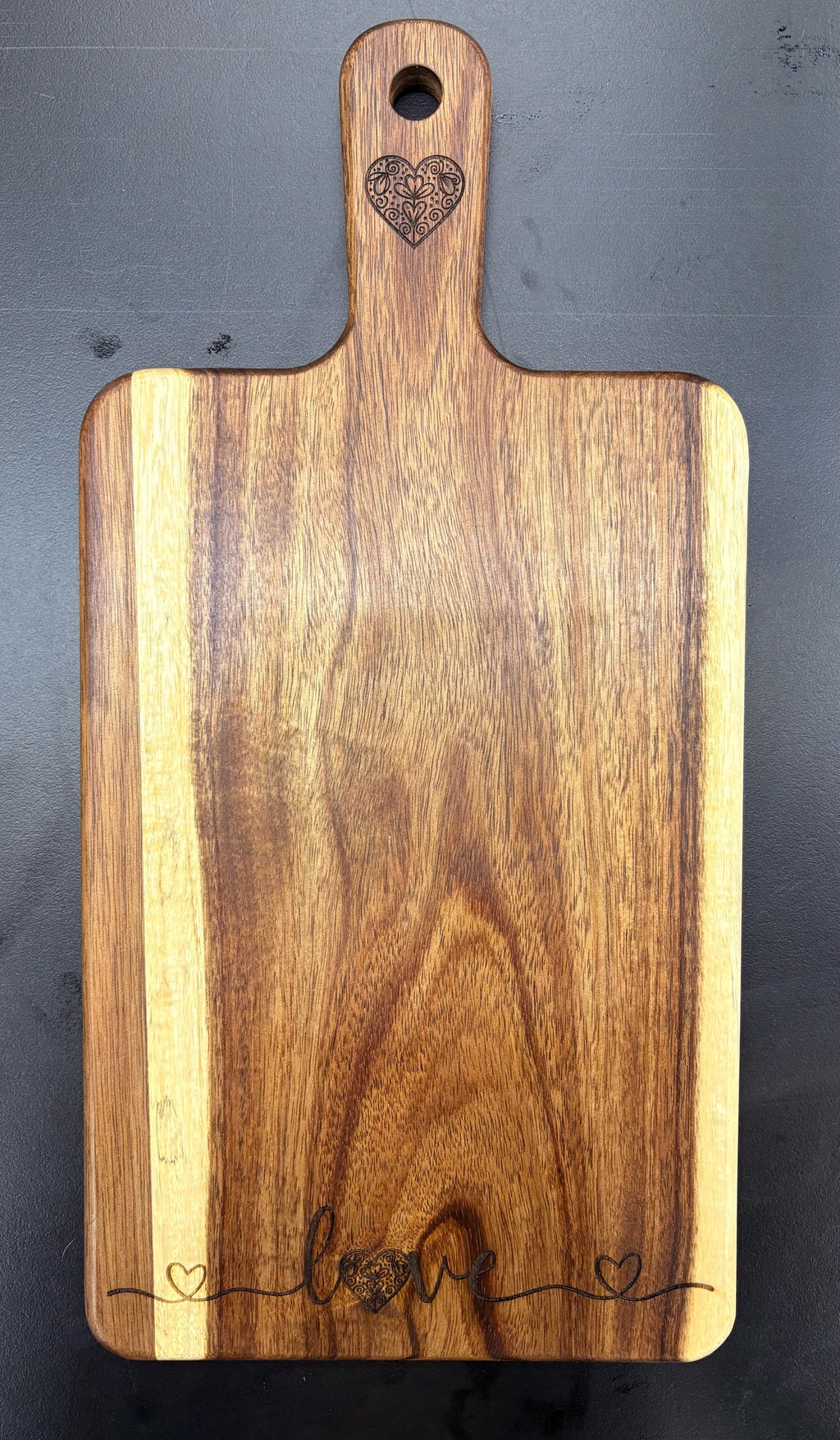 Heart Love Message Engraved Acacia Wood Cutting Board | Wedding, Housewarming, Valentines, Cook Gift
