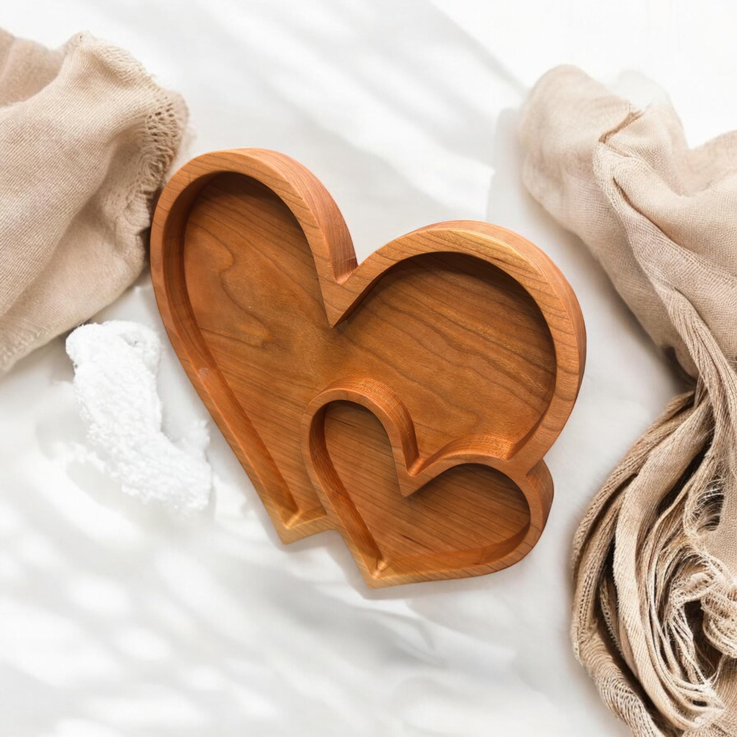 Cherry Wood Handmade Double Heart Tray
