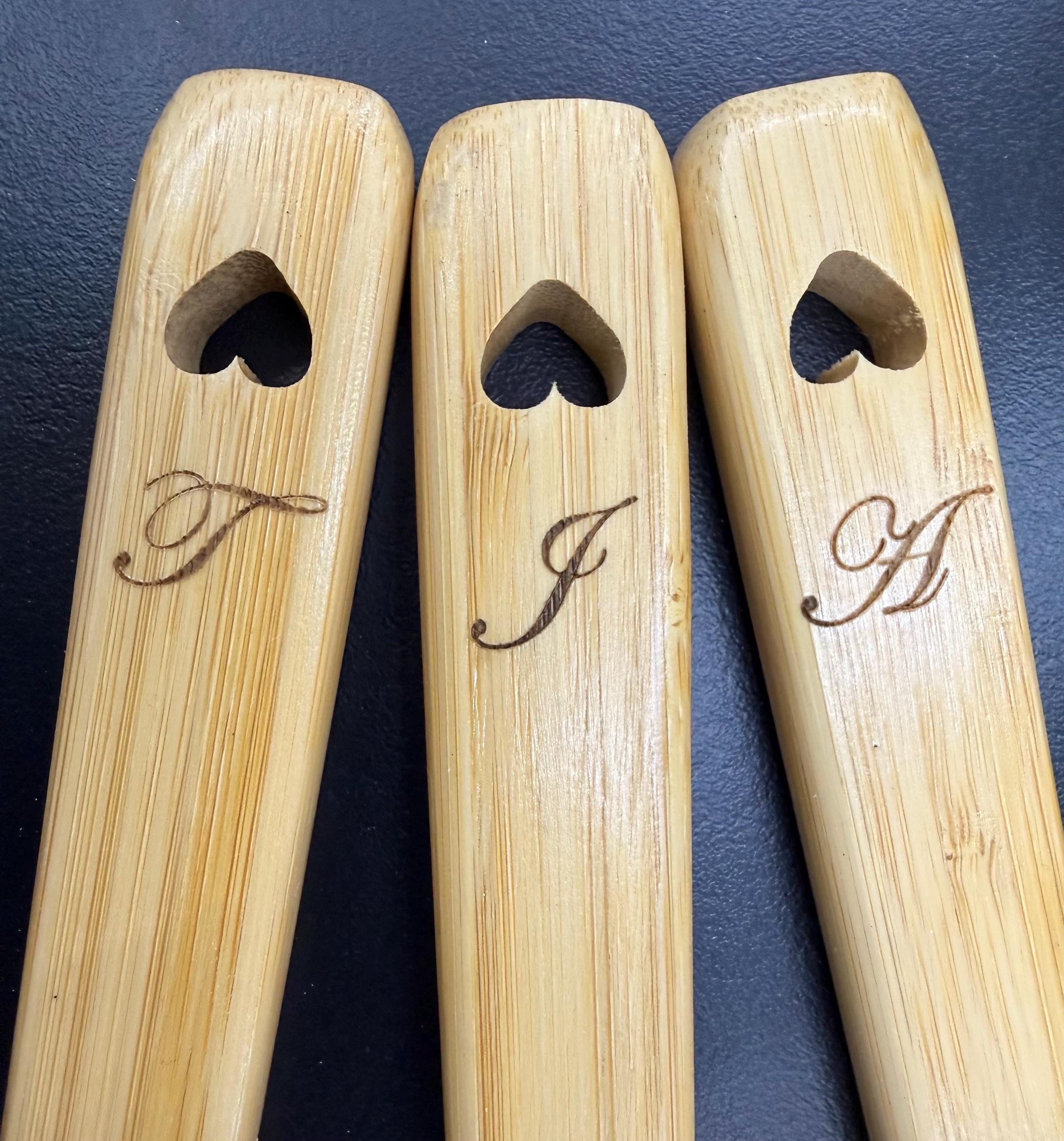 Engraved Bamboo Heart Shaped Cooking Spoon