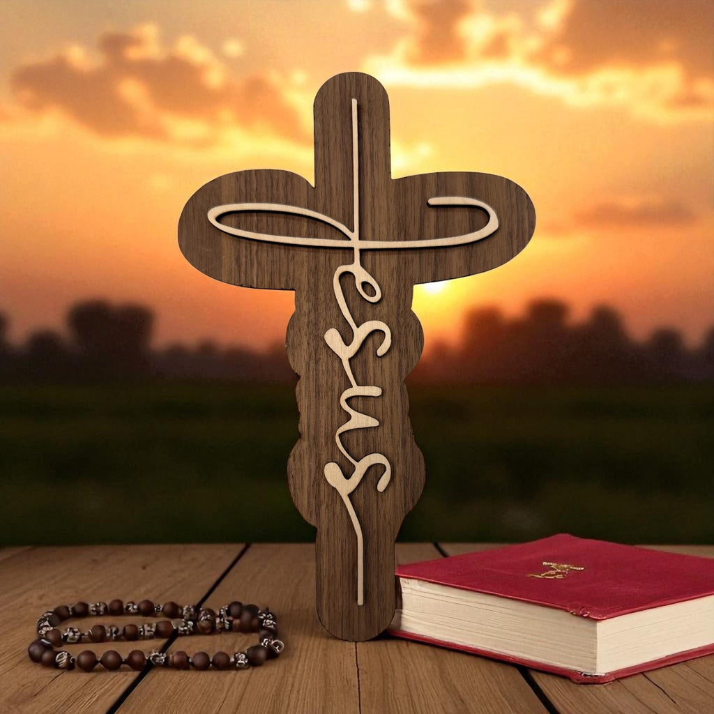 Wood Laser Cutout Cross—Jesus