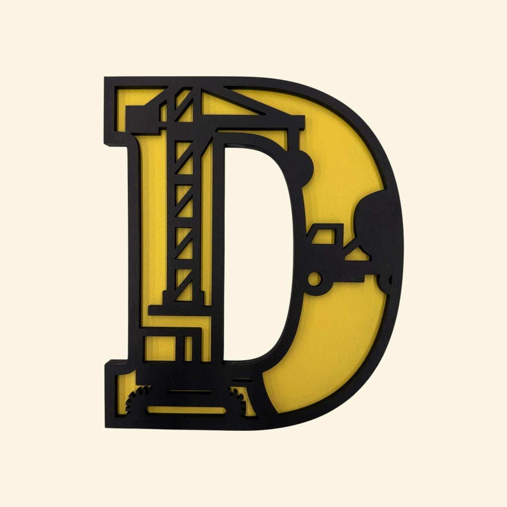 Multi-Layered Construction Equipment Letters; 3D Alphabet; Excavator Crane Dump Truck Kids Wall Art; Personalized Name Sign for Boys Room
