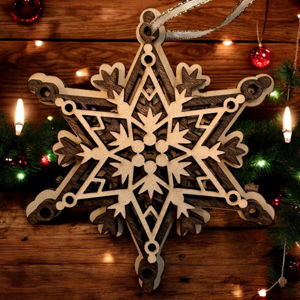 Laser Cut Birch 3D Ornament, Rustic Christmas Decor