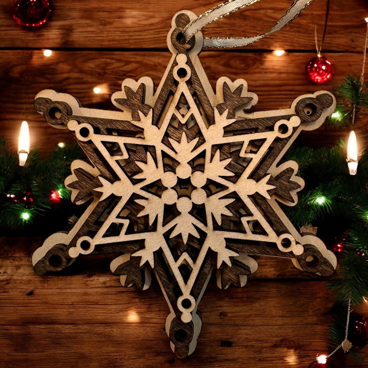 Laser Cut Birch 3D Ornament, Rustic Christmas Decor