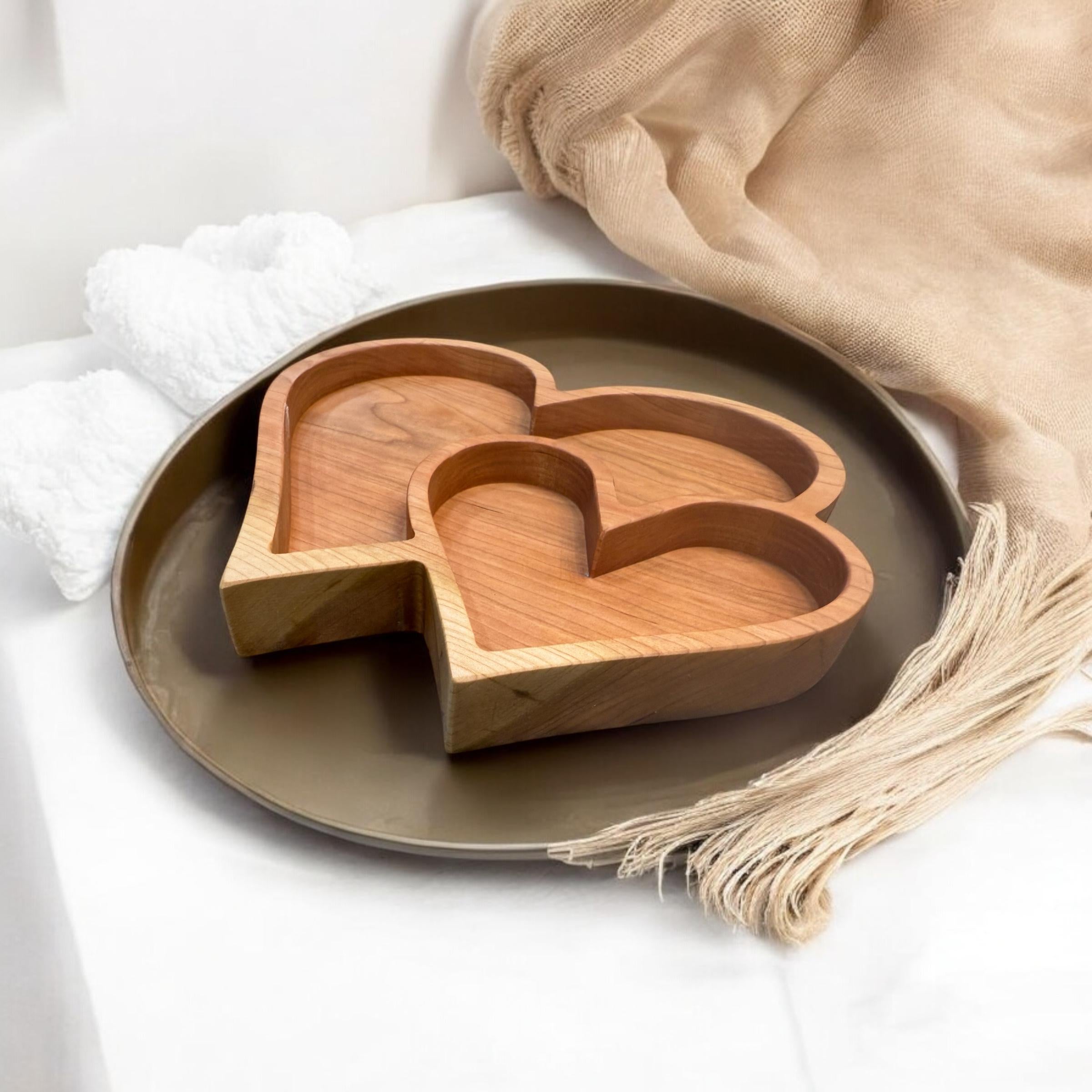 Cherry Wood Handmade Double Heart Tray