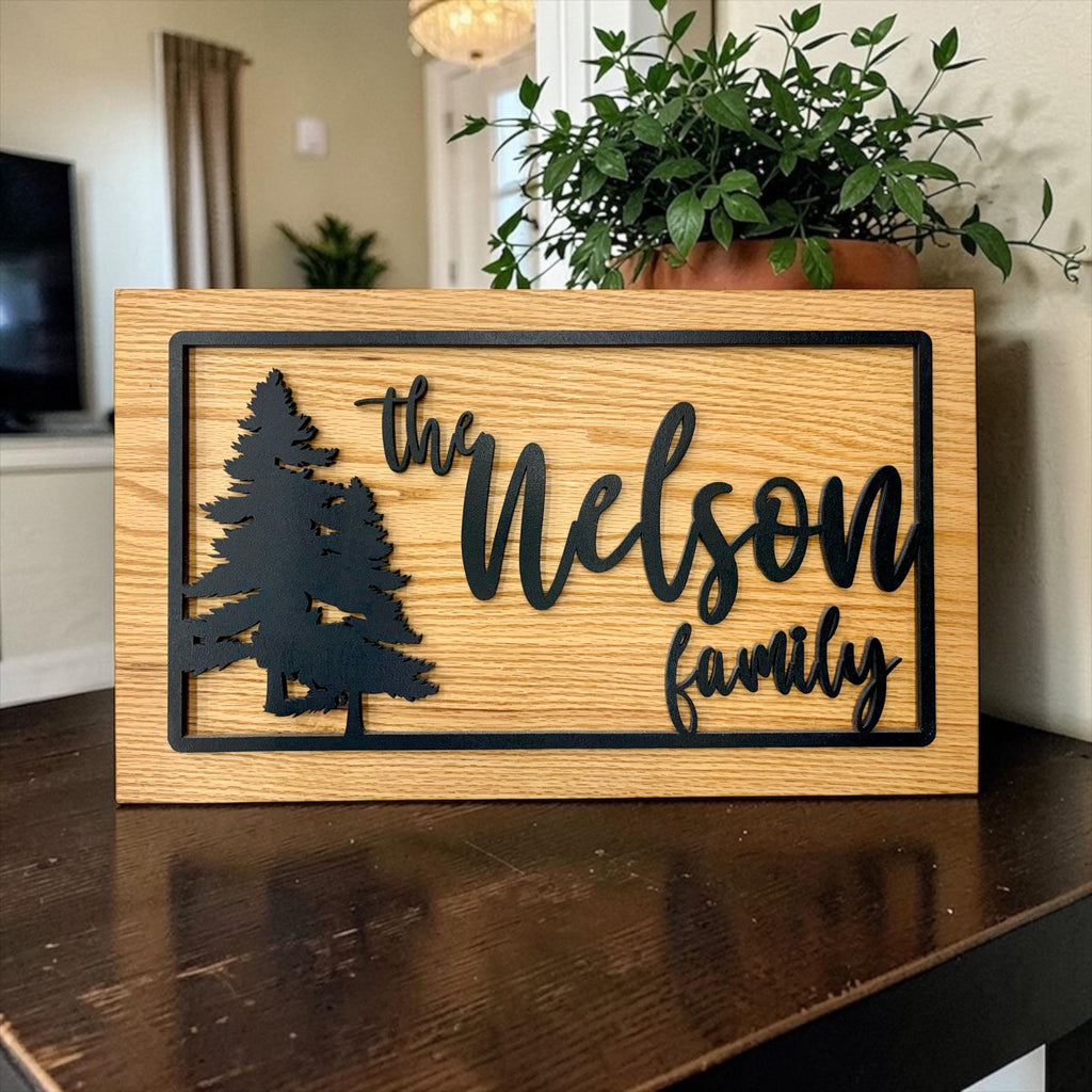 Custom Family Name Sign /Up North Themed Multi-Layered Sign /Personalized Housewarming, Wedding, Engagement, Anniversary Gift/Woodland Sign