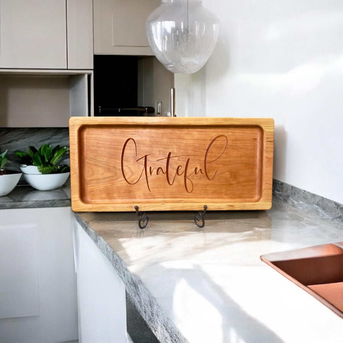 Grateful Engraved Cherry Charcuterie Board/ Rectangle Serving Tray