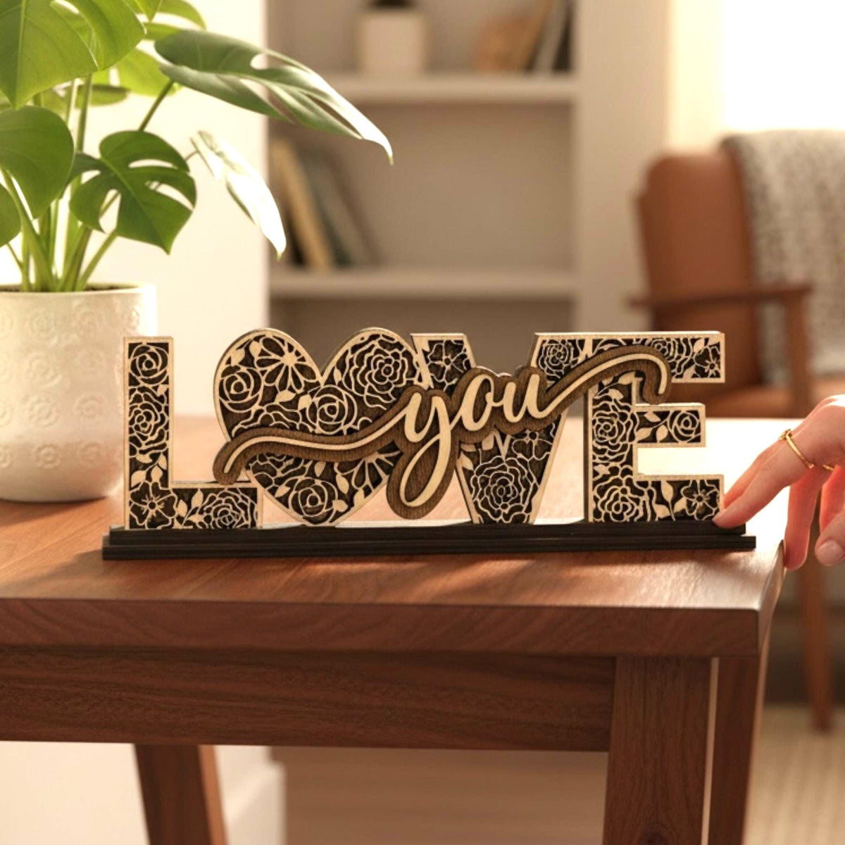 Layered Wooden Love Decor, Romantic Shelf Sign